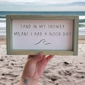 Sand In My Shower Framed Wood Sign, Beach Themed Decor, Coastal Farmhouse Decor, Hand Painted Signs, Gifts for friends and family