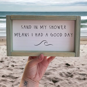 Sand In My Shower Framed Wood Sign, Beach Themed Decor, Coastal Farmhouse Decor, Hand Painted Signs, Gifts for friends and family