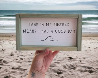 Sand In My Shower Framed Wood Sign, Beach Themed Decor, Coastal Farmhouse Decor, Hand Painted Signs, Gifts for friends and family