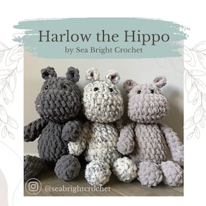 Harlow the Hippo Crochet Pattern | Amigurumi Crochet Pattern | Stuffed Animal Crochet | Hippopotamus Pattern | Beginner Crochet
