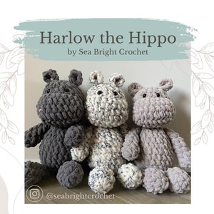 Harlow the Hippo Crochet Pattern | Amigurumi Crochet Pattern | Stuffed Animal Crochet | Hippopotamus Pattern | Beginner Crochet