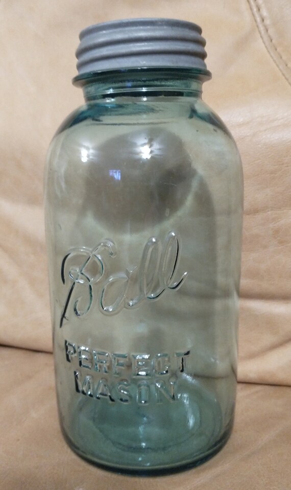 REDUCED Green Ball Jar Perfect Mason Zinc Lid Etsy