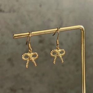 Small Gold Bow Earrings, 18k Gold Plated Hooks Dainty Coquette Ribbon Gift