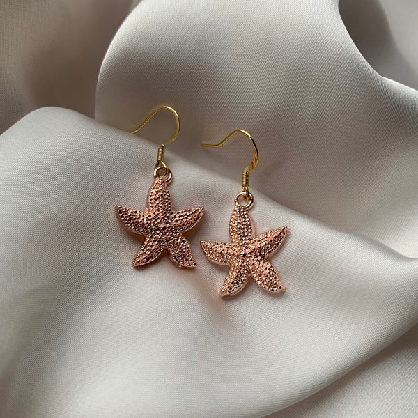 Starfish Earrings Beachy Earrings Rose Gold Star Fish Earrings Chic Beach Theme Earrings