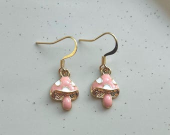 Pink Mushroom Earrings: Cottagecore Jewellery and Cute Fairycore Gift