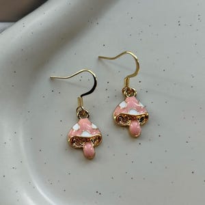 Pink Mushroom Earrings Cottagecore Jewelry Fairycore Gift Autumn Earrings for Her
