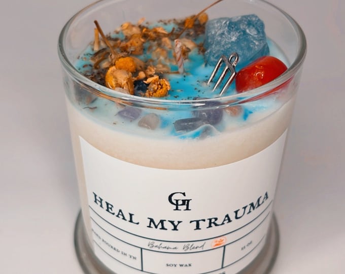 Heal My Trauma - Manifestation Candles - Crystal & Herb Candle - Soy Candle - Healing Candles - Intention Candles - Energy Cleansing  11oz