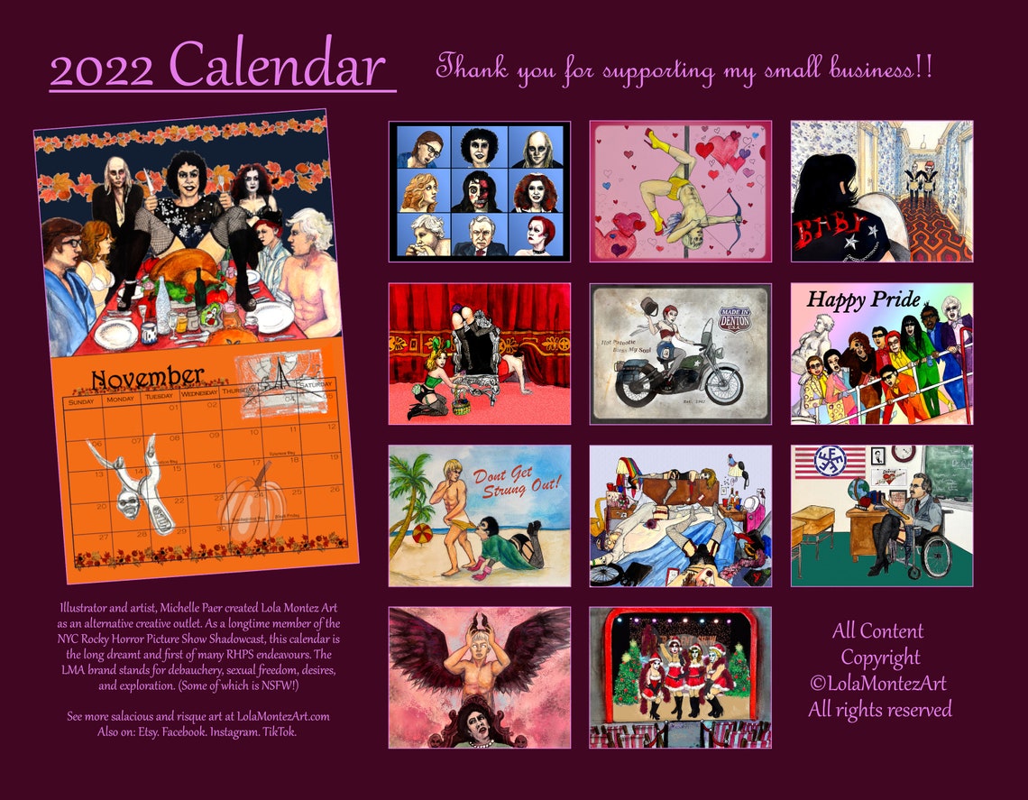 NUEVO Calendario 2022 Rocky Horror Parody Illustrated 2022 Etsy