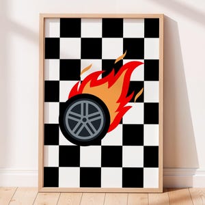 FLAMING TYRE Hot Wheel print for boys bedroom | Race Car boy nursery room decor | Digital wall art | Printable poster