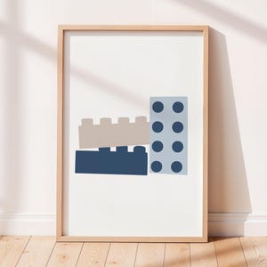 Building blocks print | Blue Toy Bricks wall art for boys bedroom | builder boy bedroom decor