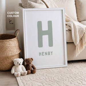 Impresión de arte de pared con nombre personalizado con NOMBRE DE NIÑO / Monograma de letra inicial de color personalizado / Decoración de habitación de niño imprimible