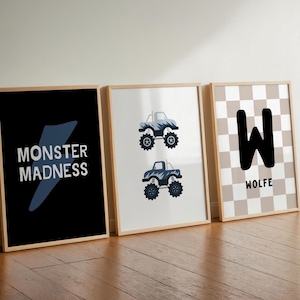 MONSTER TRUCK Print Set of 3 | Madness wall art prints with custom name for boys bedroom | Digital wall art posters | Boy room decor
