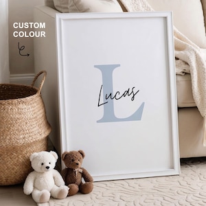 BOY NAME personalised wall art print | Custom colour initial letter monogram | printable boys name nursery bedroom decor