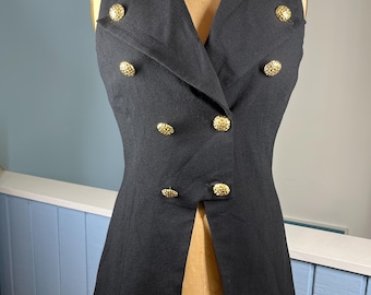 Vintage Louben Vest Black Wool with Gold Buttons Made in Canada Size Small