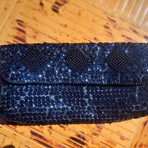 Little Black Bag 60&#39;s Evening Purse Vintage Black Satin Sequin and Beaded Handbag 1960&#39;s Glamorous Special Occasion Clutch Bag