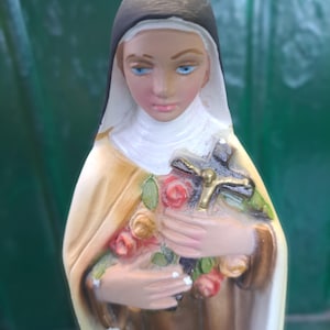 St. Therese of Lisieux the Little Flower Statue Vintage Chalkware 9&quot; Figurine of Saint Therese of The Child Jesus Made in Italy