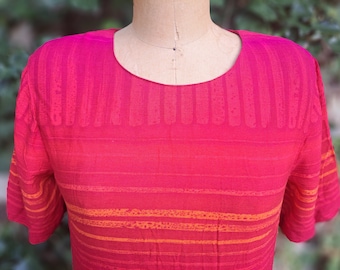 Vintage 80s Carole Little Dress, Red Orange Rayon, Size S/M