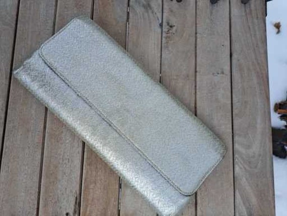 Vintage Silver Lame Clutch Sparkly Silver Fabric … - image 5