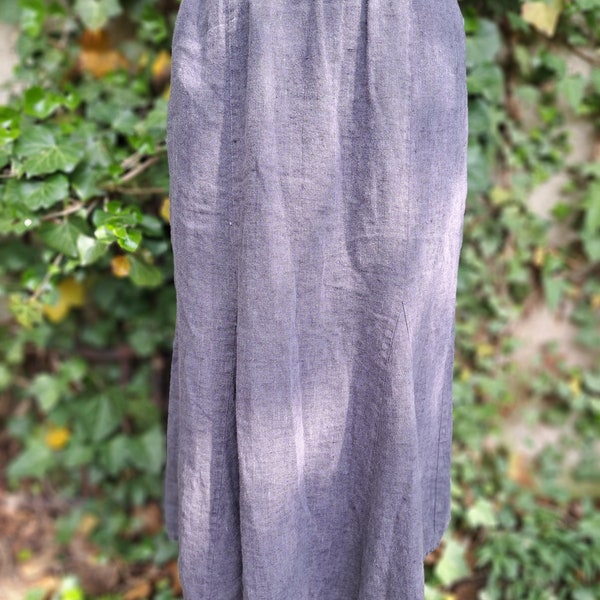 FLAX Skirt Brown Linen Maxi Length With Elastic Waistband Lagenlook Style Size Small/medium