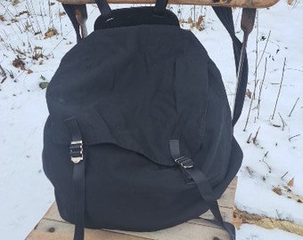 Yohji Yamamoto Y's Backpack Black Wool With Leather Made In Japan Drawstring Rucksack Designer Knapsack