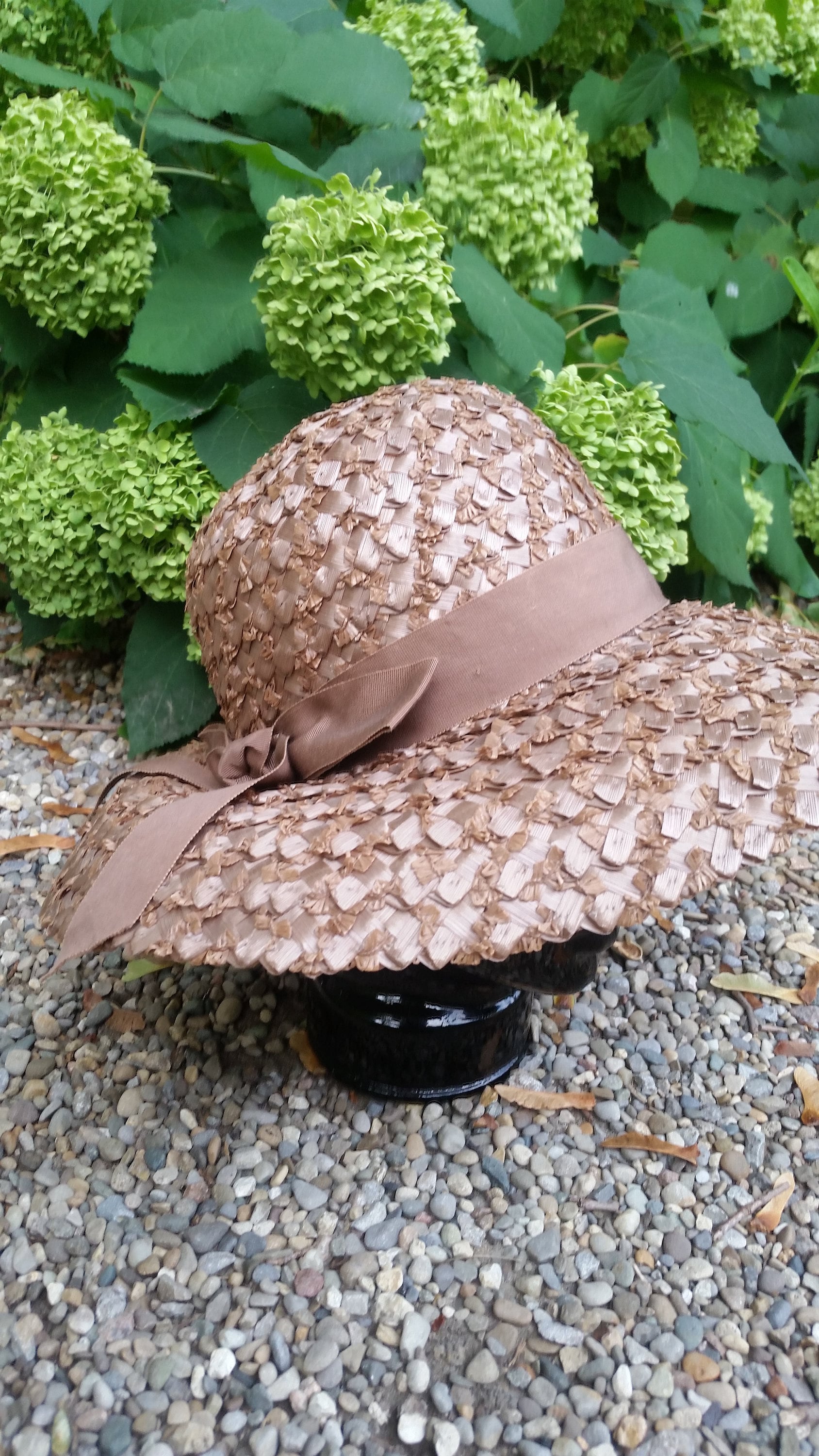 Vintage 1970s Straw Sun Hat: Brown Woven Wide Brim, Boho  display picture 2