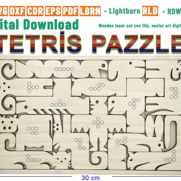 Animals Tetris Puzzle, Educational for kids tetris concept puzzle, Wooden laser cut files, Vector art files; cdr ai pdf dxf svg eps