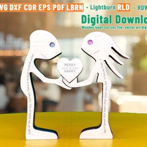 Stoją zakochani, kochankowie, serce, Walentynki, drewniana figurka wycinana laserowo, plik STL, drukarka 3D, plik cnc, pliki wektorowe; cdr ai pdf dxf svg eps