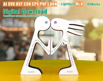 Hand in hand, Valentine, man and woman, wooden figure, laser cut, STL file, 3D Printer, cnc files, vector files; cdr ai pdf dxf svg eps