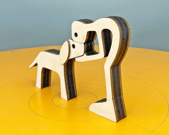 Man and Eared Dog, Dog Lover, Boy With Dog, Pets, Wooden Man and Eared Dog, Dog Lover, Boy With Dog, Pets, Wooden
