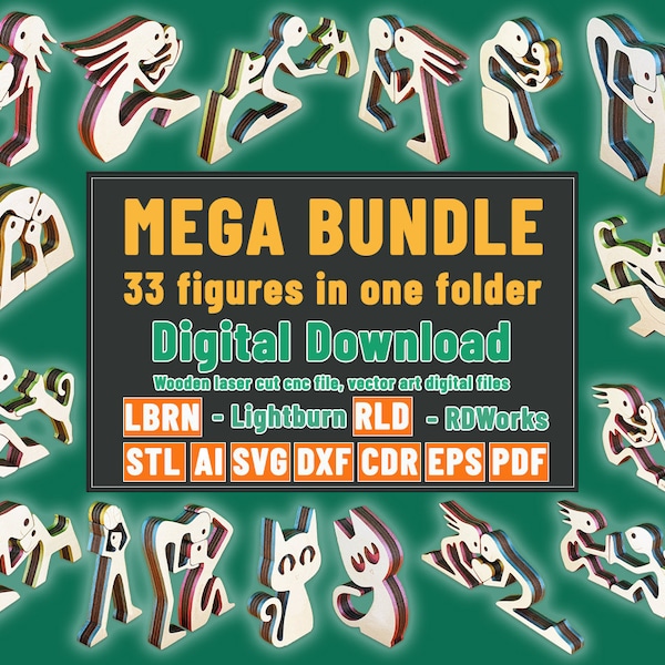 Pet Lovers, Valentine, Family and more figurines bundle, 33 Sculpture for Laser cut files CNC files  3D printer STL svg ai pdf dxf cdr eps