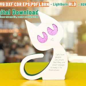 kitty, tabby cat, pet, wooden figure for wooden laser cut, STL file for 3D Printer, cnc files, vector art files; cdr ai pdf dxf svg eps
