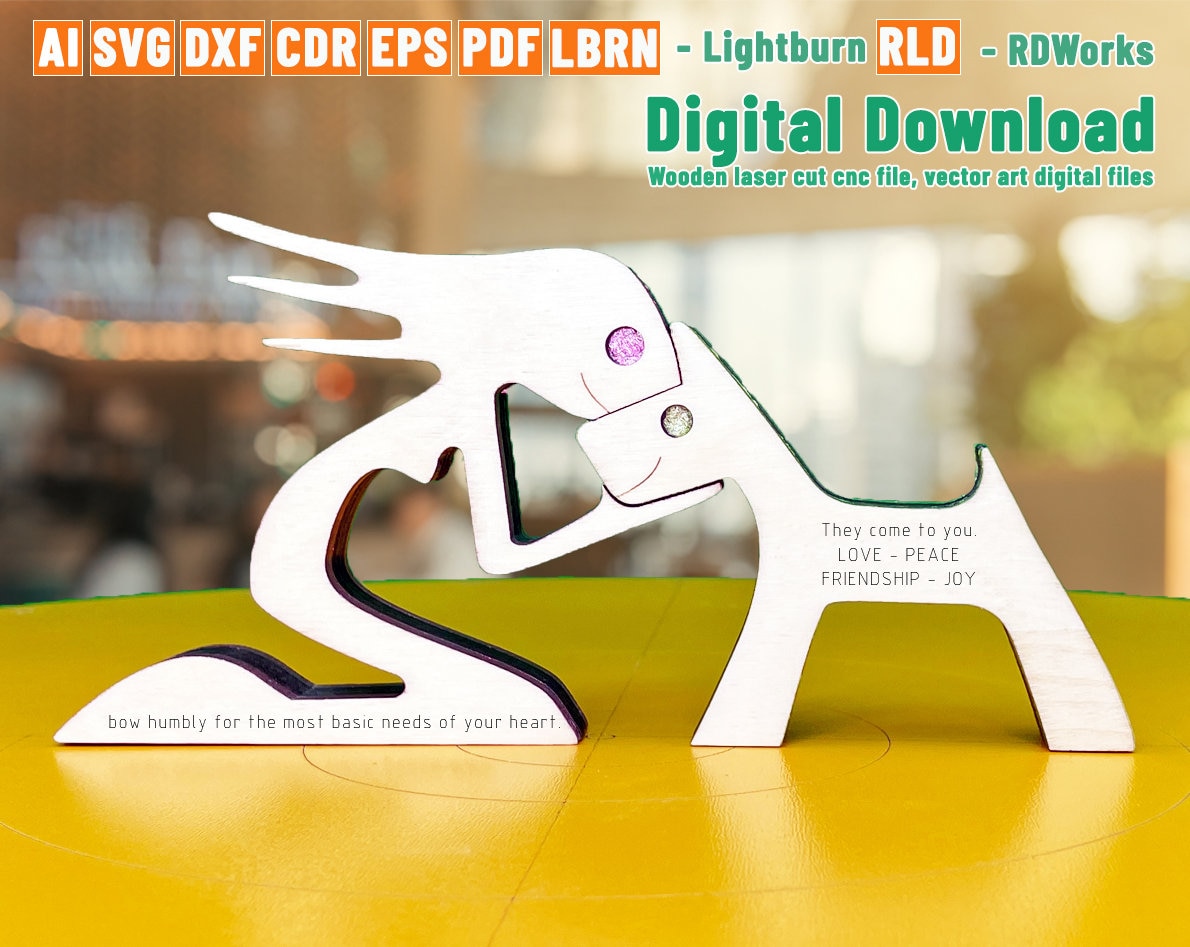 Girl and dog, dog lover, girl with dog, pet, wooden figurine, laser cut file, STL file 3D Printer, cnc, vector files; cdr ai pdf dxf svg eps