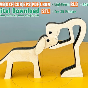 Man and eared dog, dog lover, Boy with dog, pets, wooden figure, laser cut, STL file 3D Printer, cnc, vector files; cdr ai pdf dxf svg eps