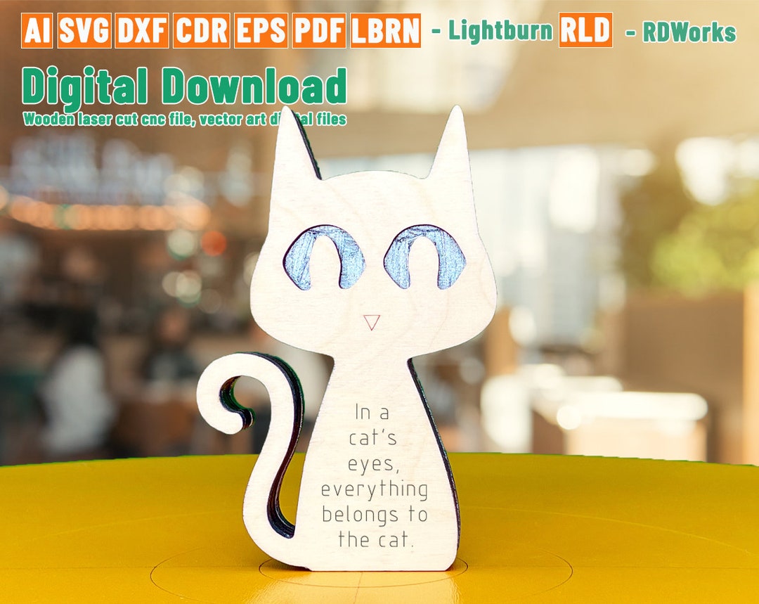 Kitty, Tomcat, Cute Cat, Pet, Wooden Figure for Wooden Laser Cut, STL