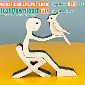 Man and Bird Wooden Figure Laser Cut File (Digital Download)