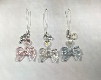 Cute bow phone charms set | coquette beaded phone strap/ keychain