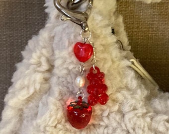 dainty strawberry gummy bear keychain