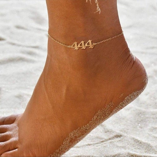 Angel Number Anklet 111 222 333 444 555 777 999 888 Stainless Steel Custom Jewelry Number Anklet Gold Charms Pendant Minimalist Jewelry