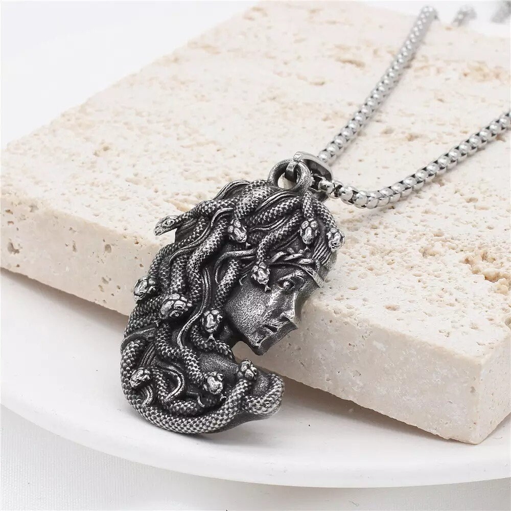 Medusa Necklace Medusa Jewelry Silver Necklace Snake Etsy