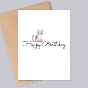 Carte d'anniversaire beige chat aquarelle - joyeux anniversaire - Design minimaliste simple - fait main - A6 - recyclable