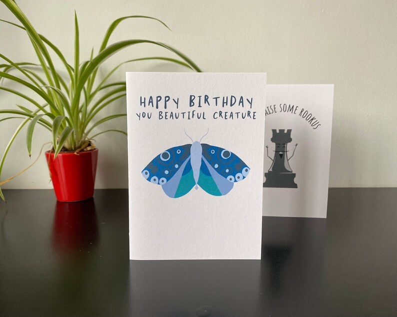 Moth Birthday Card Happy Birthday You Beautiful Creature Handmade A6 Recyclable image 3