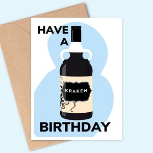 Kraken Birthday Card - Dark Rum - Handmade - A6 - Recyclable