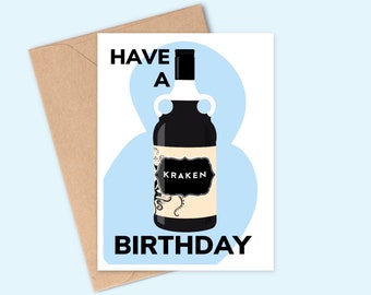 Carte d'anniversaire Kraken - rhum brun - fait main - A6 - recyclable