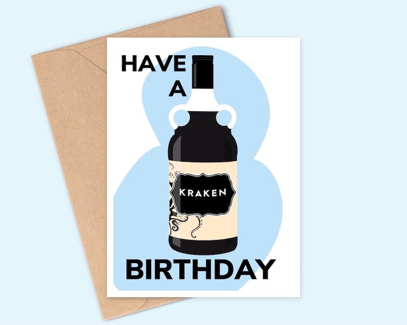 Carte d'anniversaire Kraken - rhum brun - fait main - A6 - recyclable image 1