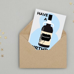 Carte d'anniversaire Kraken - rhum brun - fait main - A6 - recyclable image 3