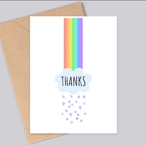 Thanks Rainbow Card - Blank, Customisable Thank You Note - Simple, Sweet Design  - Handmade - A6 - Recyclable