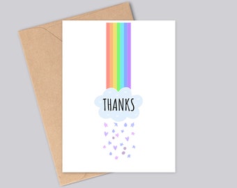 Thanks Rainbow Card - Blank, Customisable Thank You Note - Simple, Sweet Design  - Handmade - A6 - Recyclable