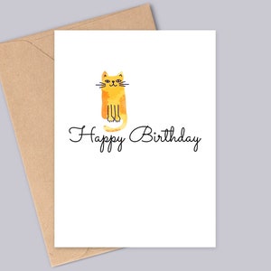 Carte d'anniversaire chat aquarelle jaune - joyeux anniversaire - Design minimaliste simple - fait main - A6 - recyclable