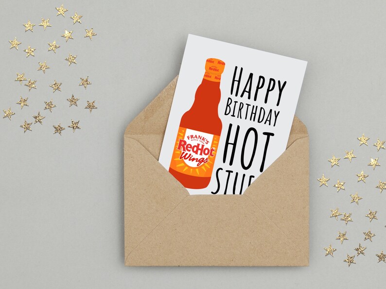 Franks Red Hot Sauce Card Buffalo Wing or Original Happy Birthday Hot Stuff Handmade A6 Recyclable image 4