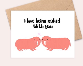 J'aime être nu avec vous - carte de Saint Valentin rat-taupe nu - fait main - A6 - recyclable
